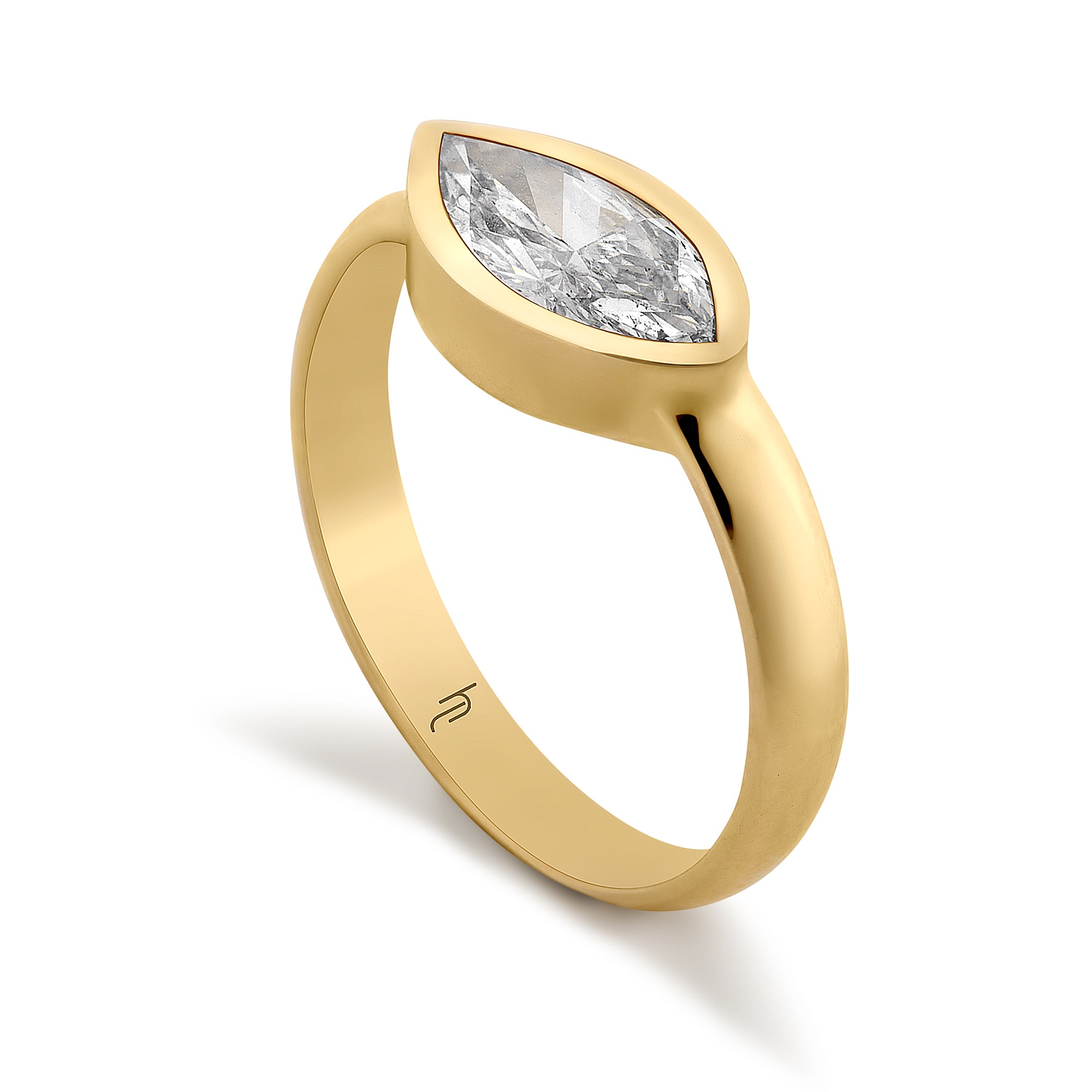 Large Marquise East West Ring with Diamond Edge Bezel