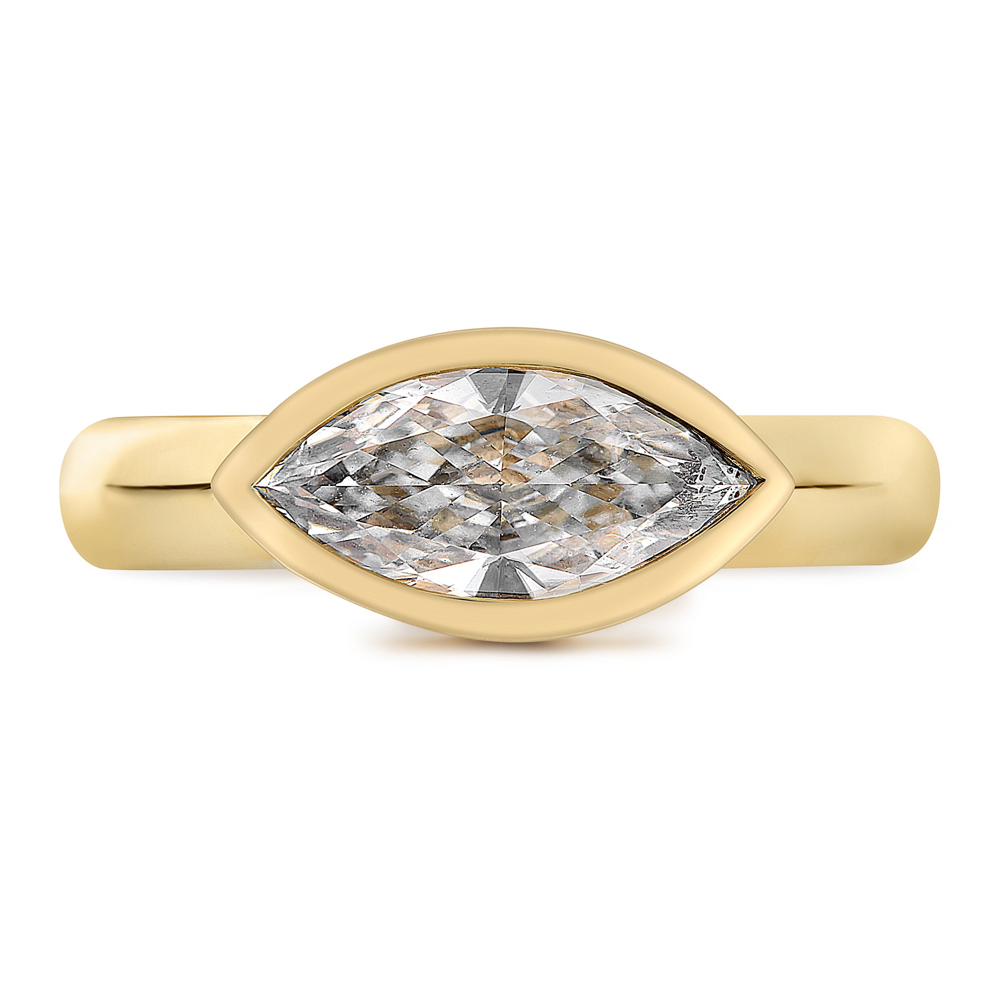 Large Marquise East West Ring with Diamond Edge Bezel